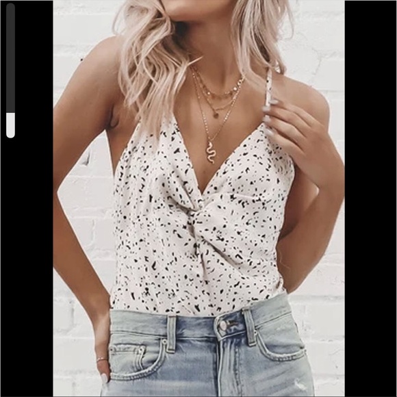 Sexy Cami Twist Front Criss Cross Open Back Tank Top Style W/A Polkadot Design - Picture 5 of 13